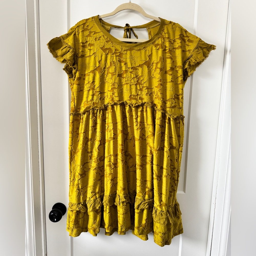 Anthropologie Mustard Yellow Ruffle Mini Dress - Picture 4 of 12